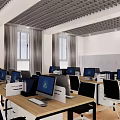 Modern Public Office Space With Desks Computers Chairs And Grid Ceiling 3d model