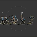 Painted Blue Warrior Figures Holding Axes And Spears On Bases
