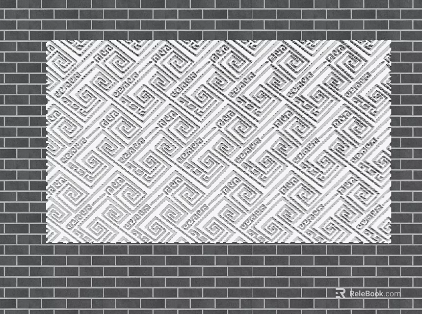White Square Decorative Building Panel With Repeating Geometric Pattern On Gray Brick Wall 3d model 