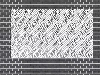 White Square Decorative Building Panel With Repeating Geometric Pattern On Gray Brick Wall 3d model
