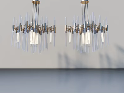 Modern Hinged Door With Sleek Design And Chandelier Lighting On Gray Wall 3d model