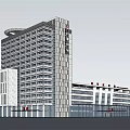Modern Hospital Building Exterior With Glass Facade Columns And Main Entrance