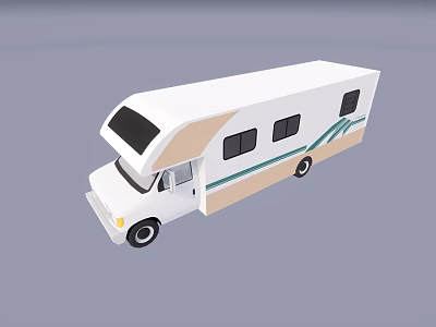 White Motorhome With Brown Blue Decorative Lines And Kitchen Appliances 3d model