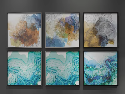 Abstract Paintings With Colorful Fluid Patterns In Modern Wall Art 3d model