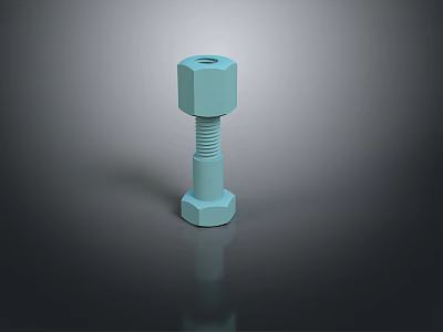 Blue Bolt and Nut Combination with Reflection on Black Surface 3d model