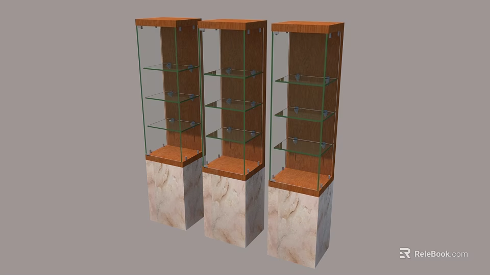 Modern Mall Display Cabinets With Glass Doors Wooden Frames And Marble Bases 3d model 