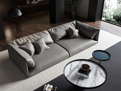 Modern Double Sofa Combination Sofa Coffee Table Ornaments model