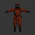 Red Protective Coverall With Full Body Safety Gear Gas Mask And Boots