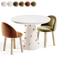 Lovely Cream White Round Dining Table With Patterned Upholstered Chairs Set For Cozy Kids Room