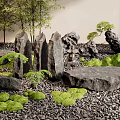 Serene Zen Garden Decor Design With Black Stones Moss Bamboo Ferns And Gravel