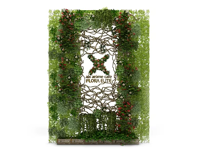 Lush Green Living Wall with Intricate Metal Design and Red Flowers for Flora Suite 3d model