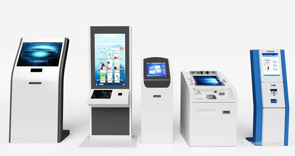 Public Facilities Self Service Kiosks With Interactive Screens And Payment Terminals 3d model 