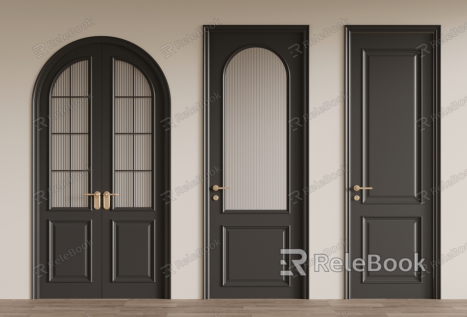 French retro style wooden door single door glass door double door double door circular arc door model