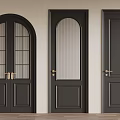 Black Hinged Doors with Various Designs Including Glass Panels and Solid Panels