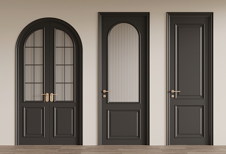 French retro style wooden door single door glass door double door double door circular arc door 3d model