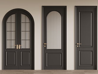 French retro style wooden door single door glass door double door double door circular arc door 3d model