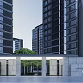 Modern Residential Landscape With High Rise Buildings Lush Green Trees And Green Lawn