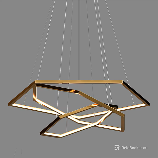 Modern Hanging Geometric Chandelier With Golden Frame And Illuminated Layered Structure 3d model