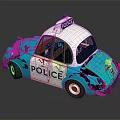 Vintage Blue And White Police Car With Police Light On Roof And POLICE Text