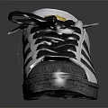White Casual Sneakers With Black Stripes And Gray Laces For Daily Wear