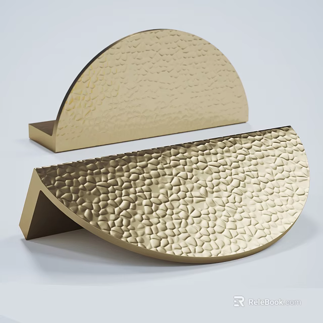 Modern Decorative Golden Semicircular Cabinet Handles With Hammered Metal Texture 3d model 