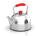 Shiny Silver Kettle With Red Handle And Top Button For Daily Use Appliance 3d model