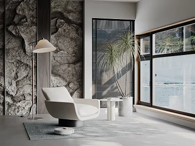 Modern Living Decorative Accessories Set With Floor Lamp White Armchair Small Table And Potted Plant 3d model