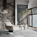 Modern Living Decorative Accessories Set With Floor Lamp White Armchair Small Table And Potted Plant