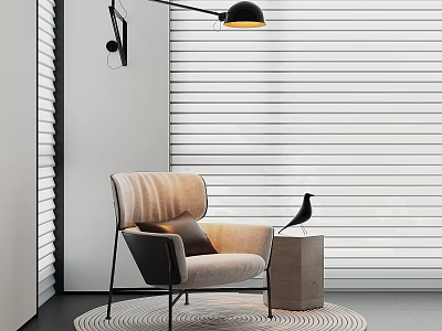 Beige Accent Chair With Black Legs Side Table And Floor Lamp By Window Blinds 3d model