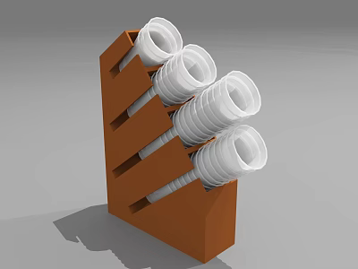 Bubble Tea Shop Straw Organizer With White Spiral Straws On Brown Stand 3d model