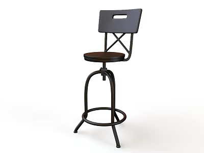 Black Frame Wooden Seat Bar Stool With Backrest And Footrest Design 3d model