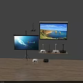 Complete Indoor Projection Surveillance Setup With Projector Screen And Monitoring Equipment