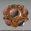 Gold Pink Spherical Decorative Clothing Accessory With Metallic Bulbous Dots And Ornate Edges