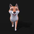 Cute Orange And White Cartoon Shiba Inu With Curled Tail On Black Background