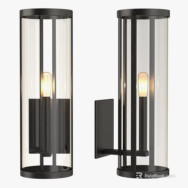 Modern Wall Sconce with Glass Shade and Black Metal Frame for Interior Lighting 3d model 