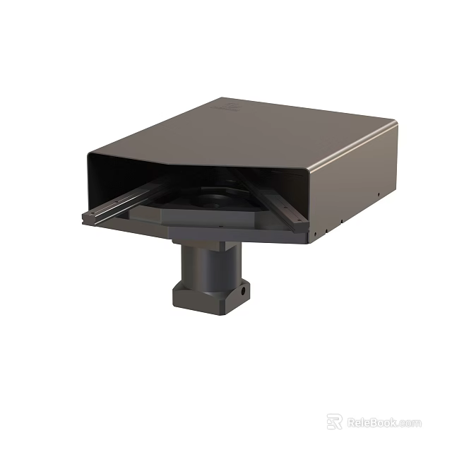 Black Mechanical Device Featuring Square Top Cylindrical Base And Sliding Rail 3d model