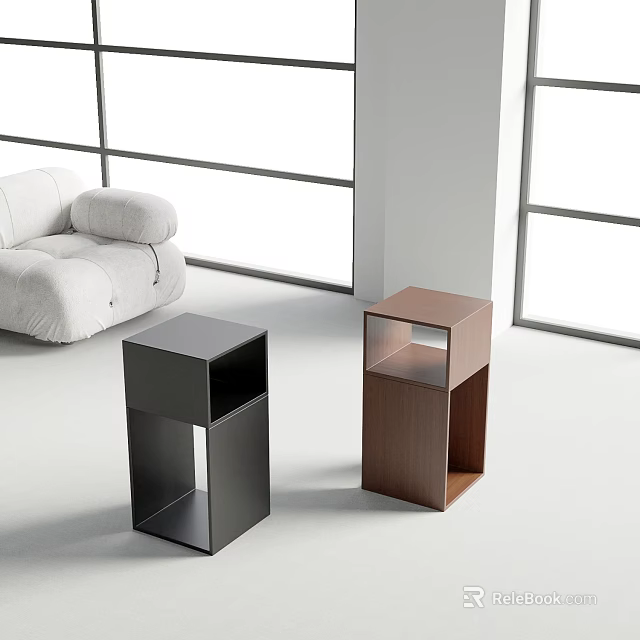 Modern Living Room Two Side Tables Black And Brown Minimalist Sleek Design For Contemporary Home 3d model 