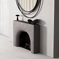 Modern Fireplace With Circular Mirror White Mantel Black Interior And Decor Items 3d model