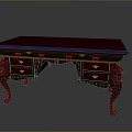 Elegant Red Conference Table With Classic Carved Legs And Decorative Drawers