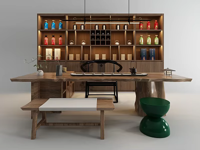 Modern Tea Table and Chair Wine Cabinet 3d model