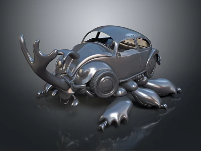 Shiny Metallic Silver Beetle Shaped Doll Toy Car With Detailed Horns And Legs 3d model Shiny Metallic Silver Beetle Shaped Doll Toy Car With Detailed Horns And Legs 3d model