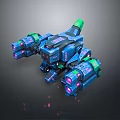 Sci Fi Blue Green Mechanical Robot With Multiple Cannons And Pink Light Effects 3d model