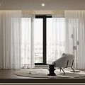 White Sheer Curtains in Modern Living Room with Large Window Gray Chair and Round Rug