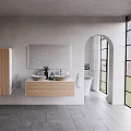 White Square Wash Basin With Black Rim Modern Faucet And Green Plant On White Countertop