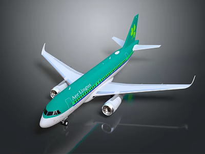 Airbus Passenger Aircraft With Green And White Livery Twin Engine Design 3d model