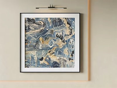 Abstract Painting Wall Art With Blue Beige Black Fluid Patterns And Textured Design 3d model