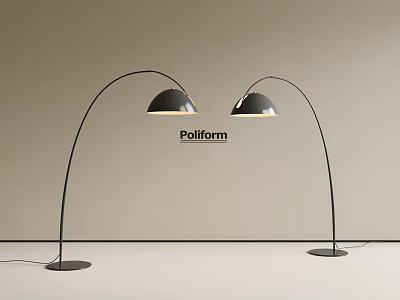 Poliform Black Arched Floor Lamps with Round Shades on Neutral Background 3d model