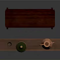 Rustic Wooden Bench And Shelf Display With Green Bottle Terracotta Amphora And Small Goblet