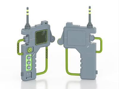 Handheld Digital Communication Device With Gray Body Green Handles And Antennas 3d model