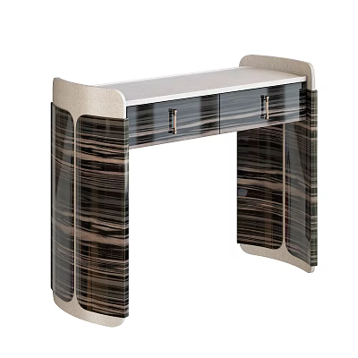 Modern Dressing Table Design With Dark Striped Panels Light Top And Metal Handles 3d model